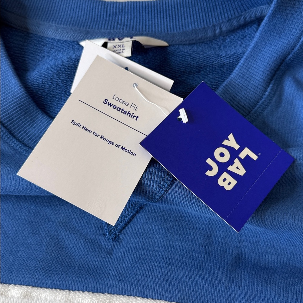 JoyLab Striped Oversized French Terry Crewneck Sweatshirt Blue White XXL - Picture 8 of 12